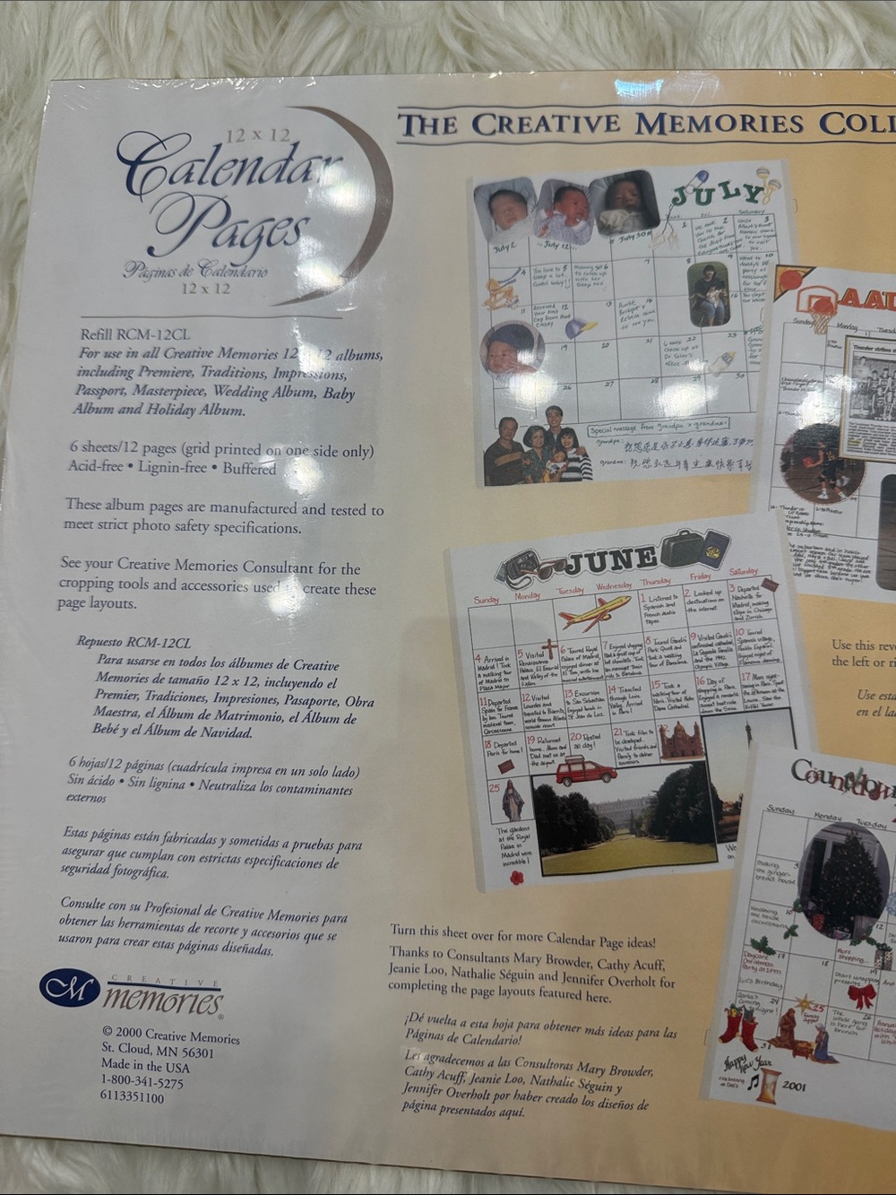 Creative Memories Calendar Pages - White and Cream
